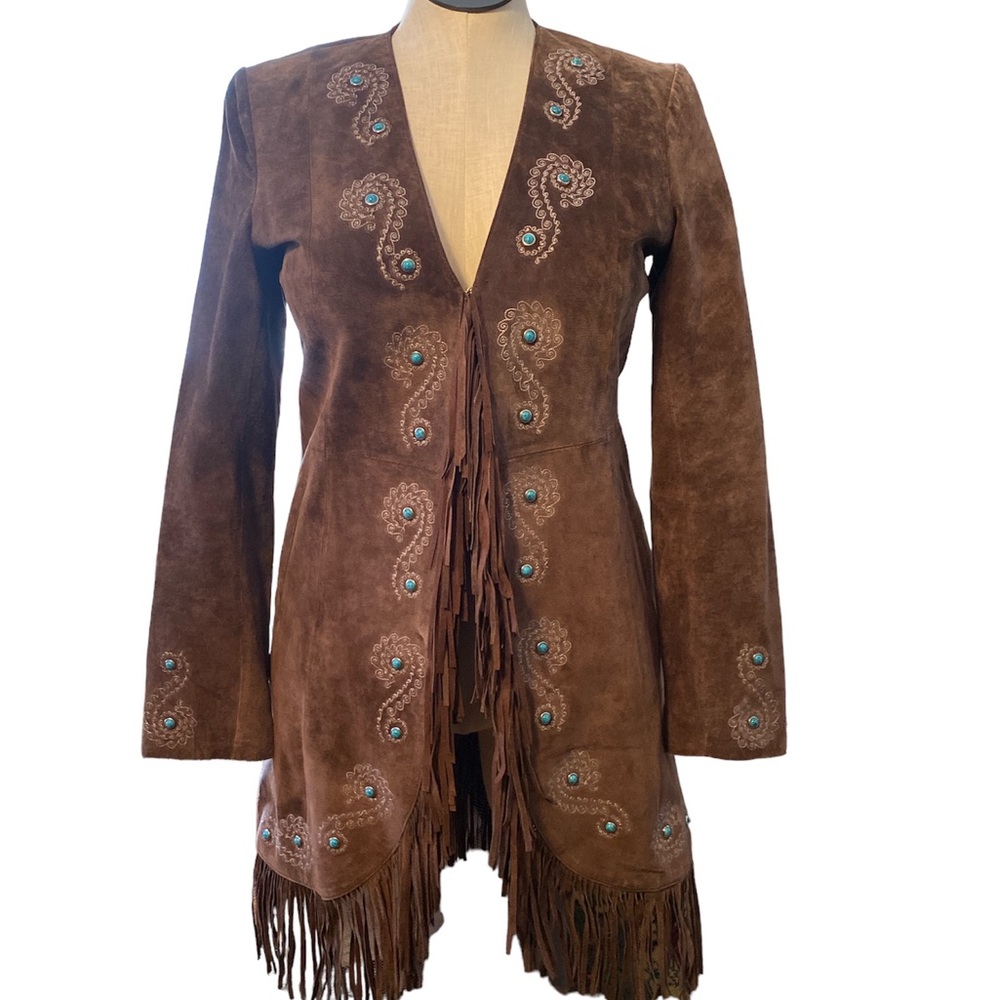 Scully - Western Suede Jacket - fringe, detailed stitching, turquoise in…